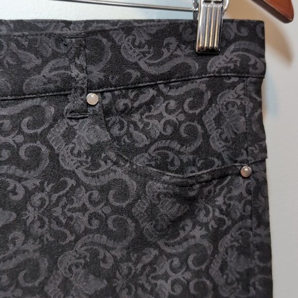 Simon Chang Denim Slim Straight Trouser Pants Stretch Black Jacquard Size 8 - Picture 5 of 13